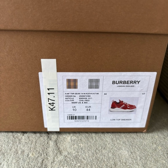 SOLD - Burberry Logo Print Suede Red Sneakers, Like New - Picture 7 of 8